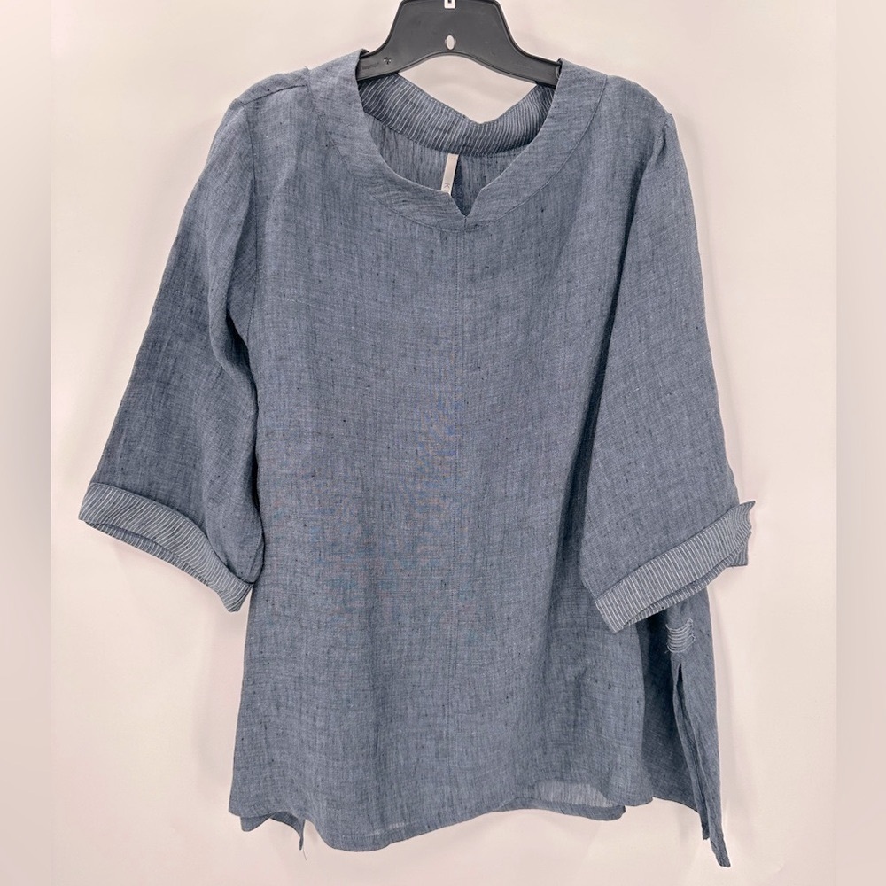 KIYO USA Blue Tunic Top Shirt + Relaxed Pants Large Top XL bottoms Art to Wear